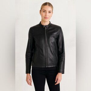 Vintage Danier Black Leather Moto Jacket Size XS Biker Zip Front Classic